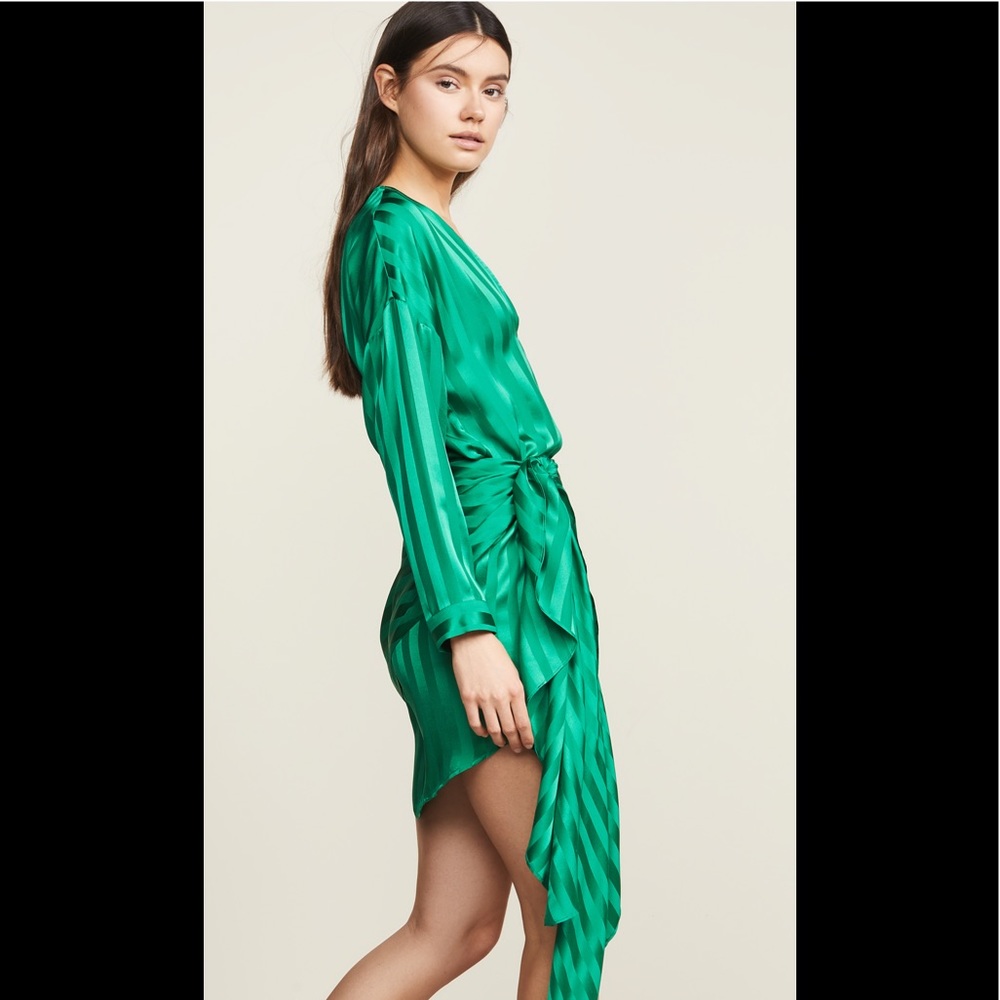 Michelle Mason Long Sleeve Mini Wrap Dress Green - Picture 3 of 10